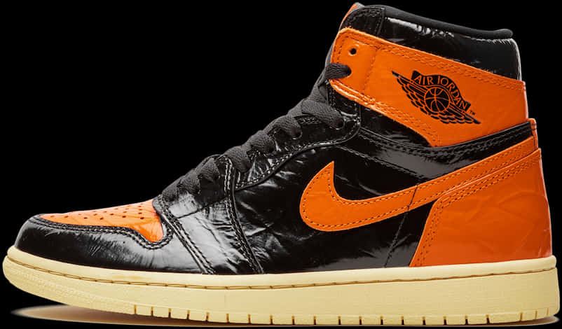 亮黑色和橙色高筒 Air Jordan 運動鞋，白色鞋底。 — Air Jordan 壁紙