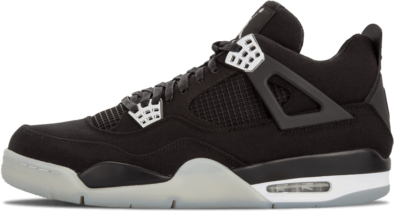 黑色Jordan 4運動鞋，帶有銀色細節和可見的氣墊。 — Air Jordan 壁紙