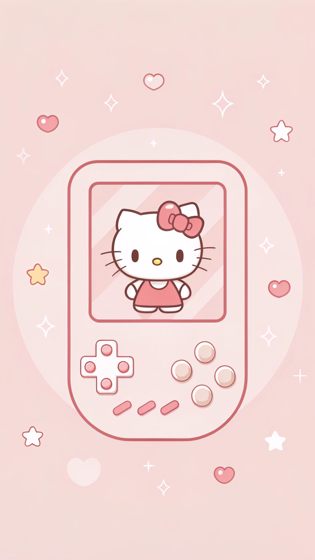 Hello Kitty在粉紅色遊戲機上，周圍漂浮著愛心和星星 — Hello Kitty 壁紙