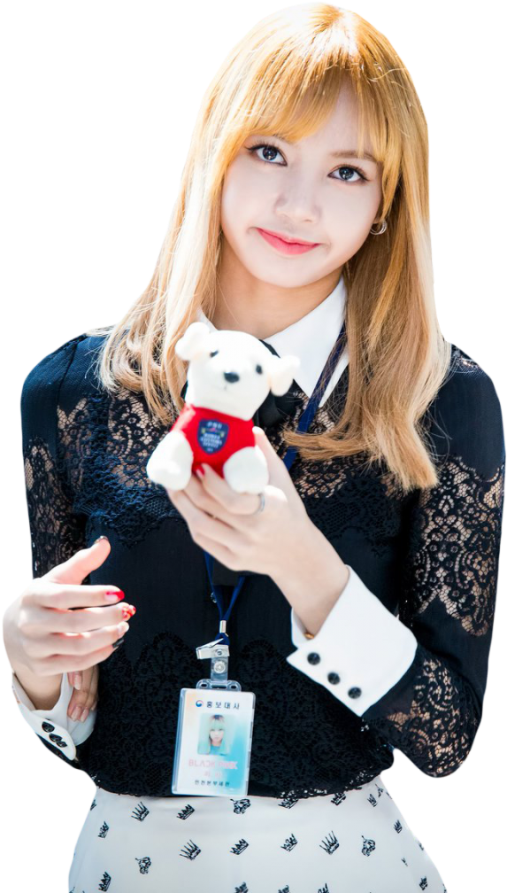 穿著黑色蕾絲上衣的年輕女子抱著一隻穿著紅色背心的泰迪熊。 — Blackpink 壁紙