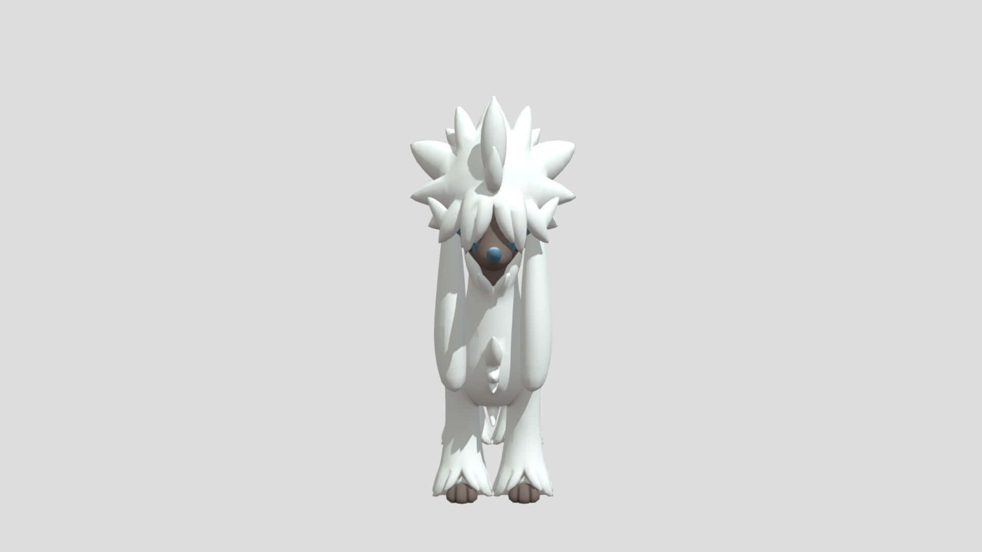 白色寶可夢有尖刺頭髮和藍色寶石站在灰色背景上 — 3D 壁紙