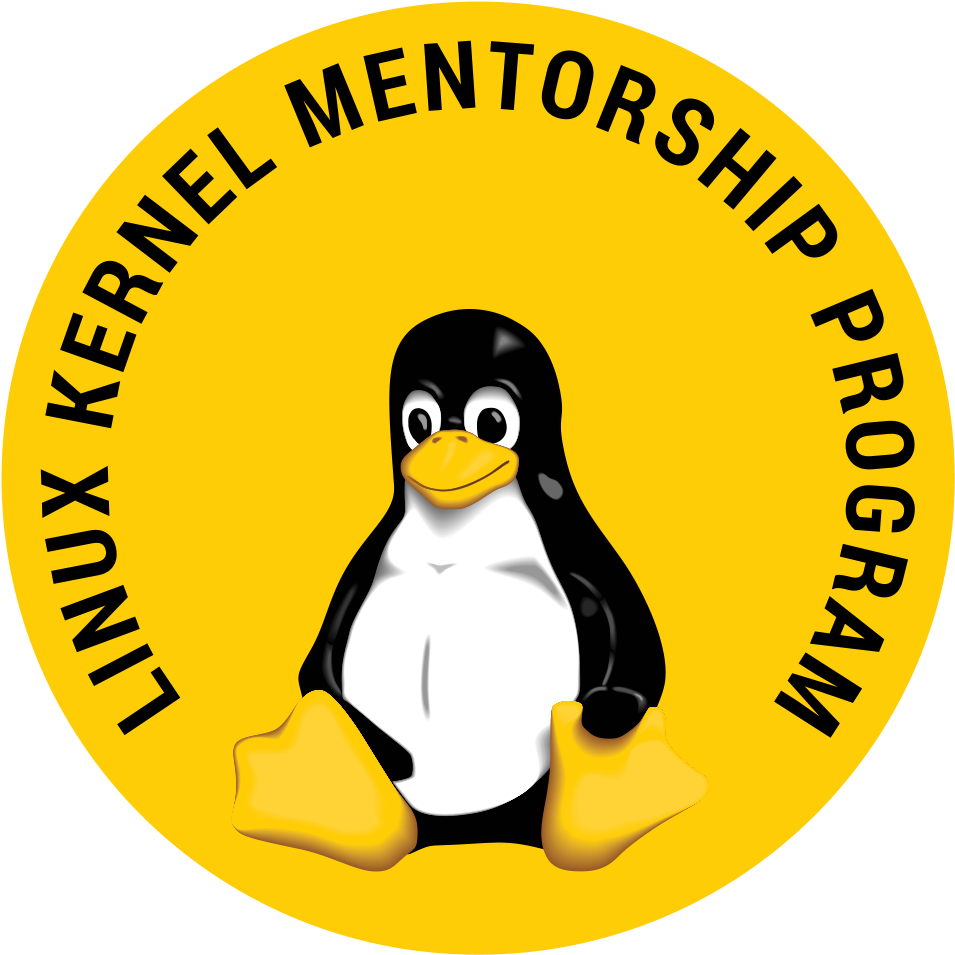 Linux Kernel Mentorship Program 標誌，黃色圓圈內有一隻卡通企鵝。 — Linux 壁紙