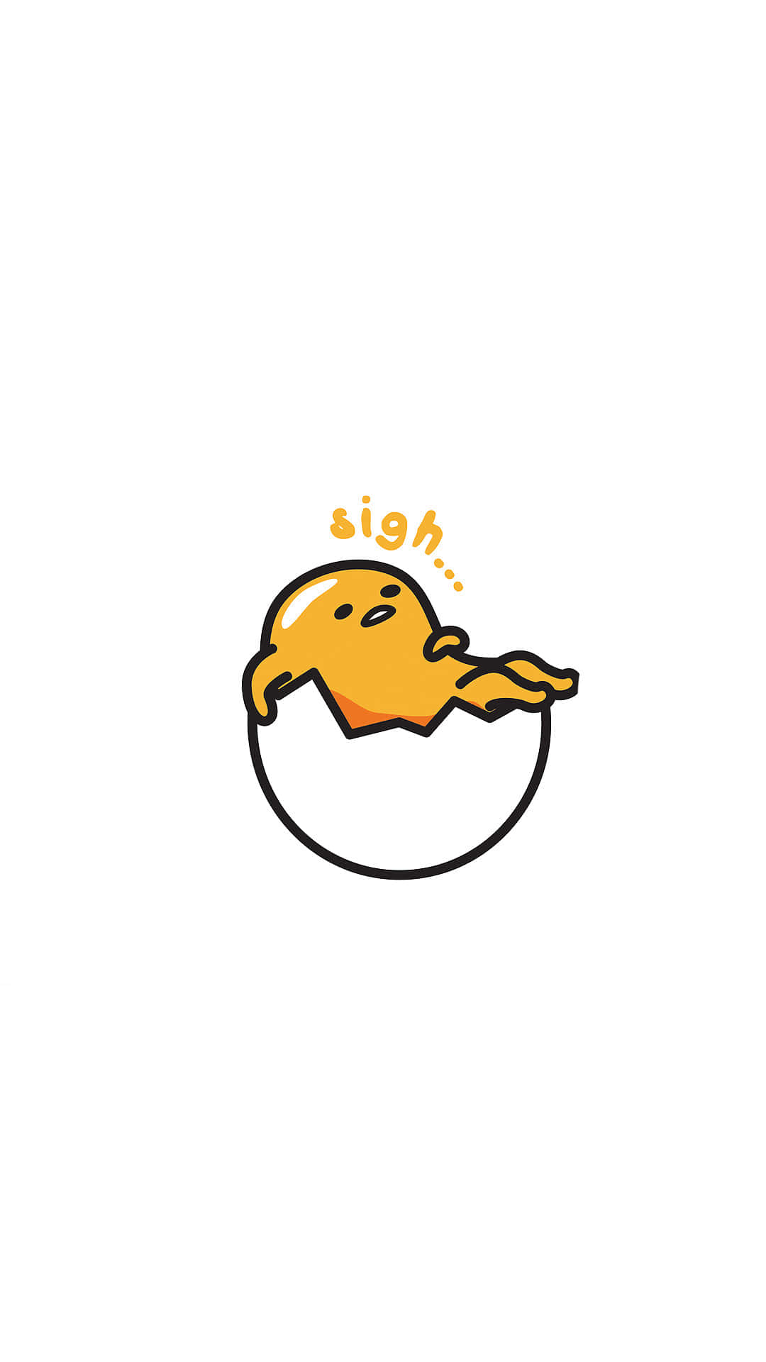 一隻卡通小雞半個身子在蛋外嘆氣。 — Sanrio 壁紙