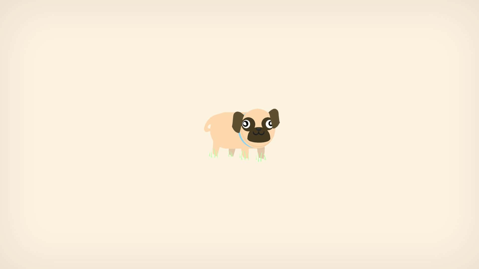 Minimalist Animal 桌布 壁紙 — 一隻可愛的卡通八哥犬站在一片草地上，背景是柔和的米色。