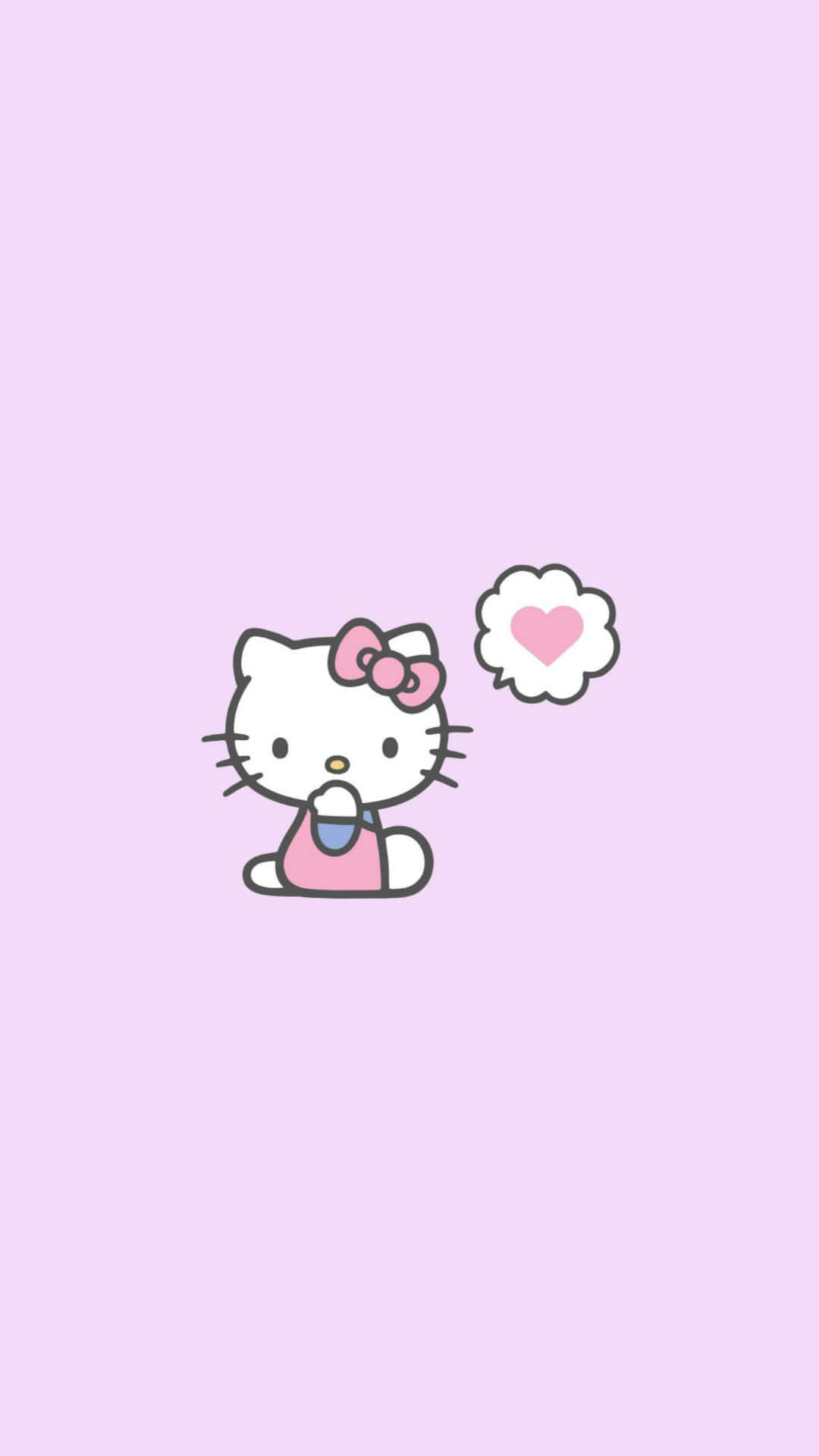 Hello Kitty 在薰衣草背景上手持飲料，帶有心形對話框 — Hello Kitty 壁紙