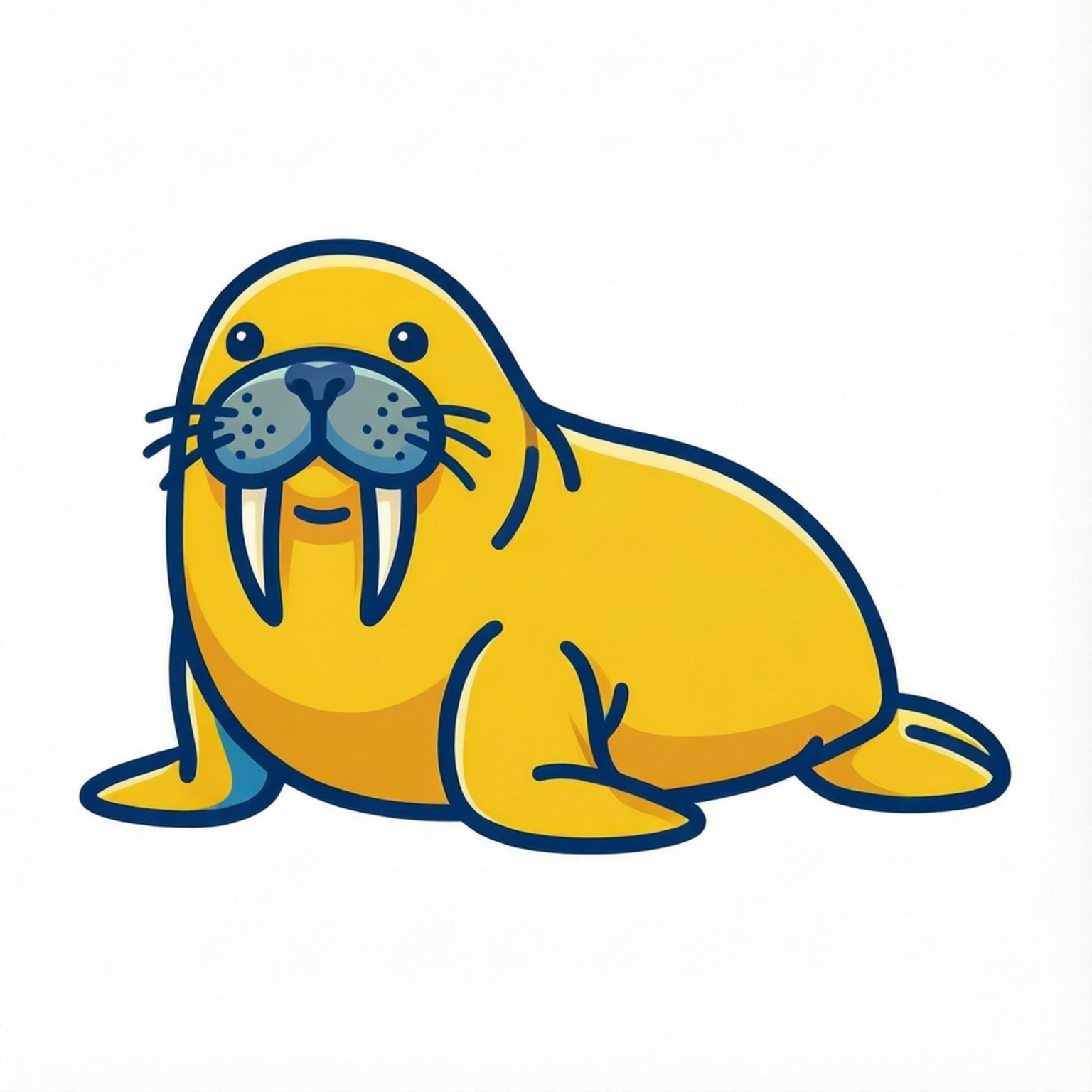 walrus 桌布 壁紙 — 一隻快樂的卡通海象，黃色毛皮和藍色太陽眼鏡，在純白色背景上休息。