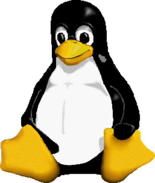 卡通企鵝吉祥物，黃色喙和腳，綠色背景 — Linux 壁紙
