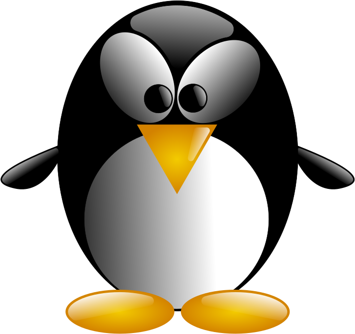 一隻風格化的企鵝，帶有閃亮的銀色身體、黃色喙和腳。 — Linux 壁紙