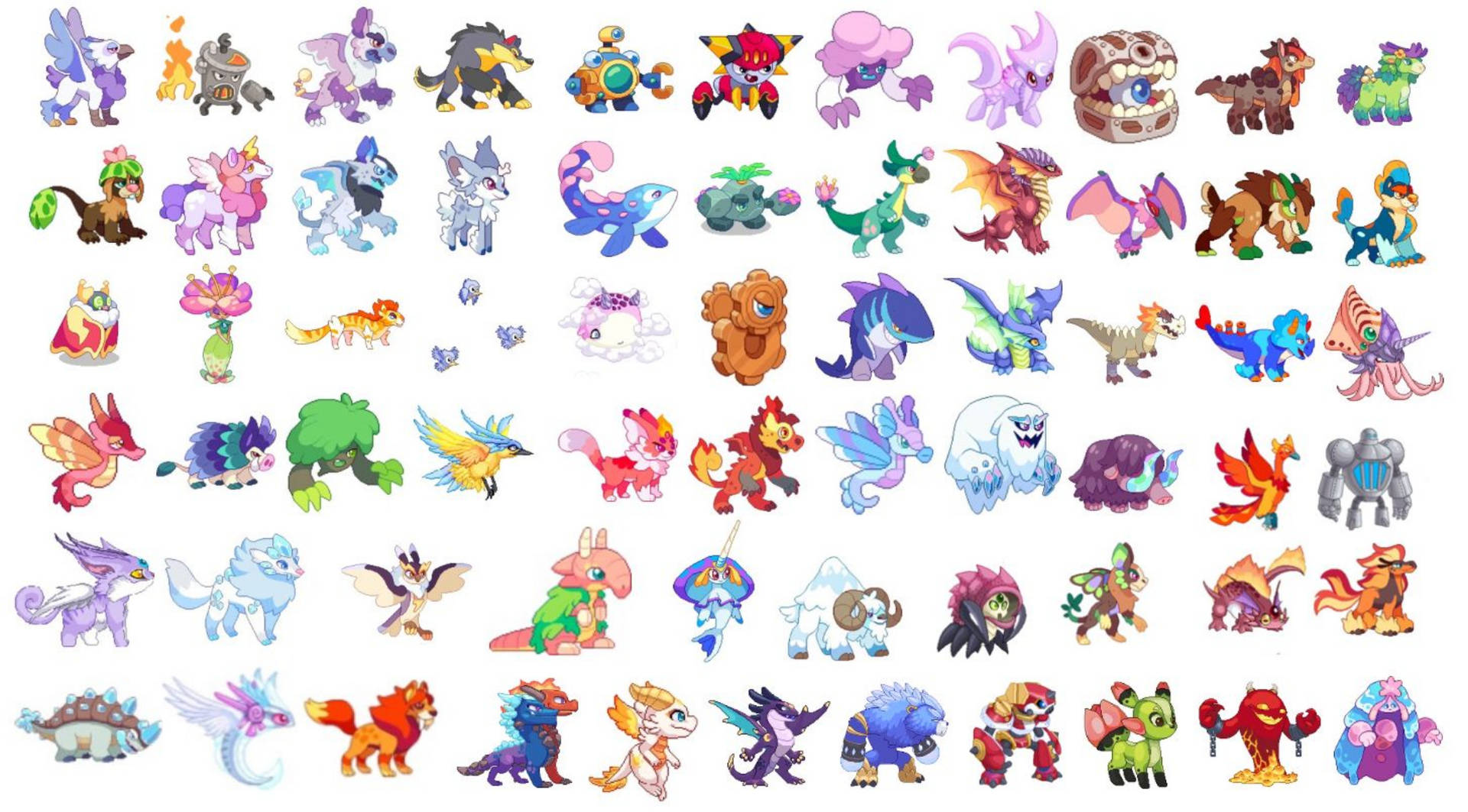 各種顏色和形狀的像素藝術奇幻生物收藏。 — 可愛 壁紙