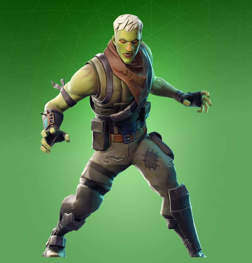 綠色皮膚的Fortnite角色身穿戰鬥裝備動態擺姿勢。 — Fortnite 壁紙