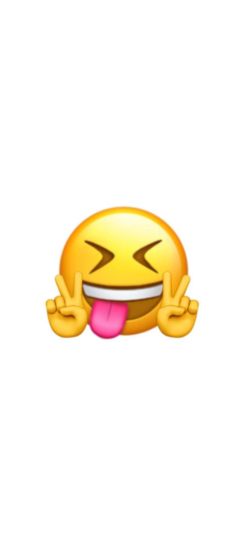  壁紙 — 一個亮黃色的表情符號，眨著眼，伸出舌頭，雙手比出和平手勢。