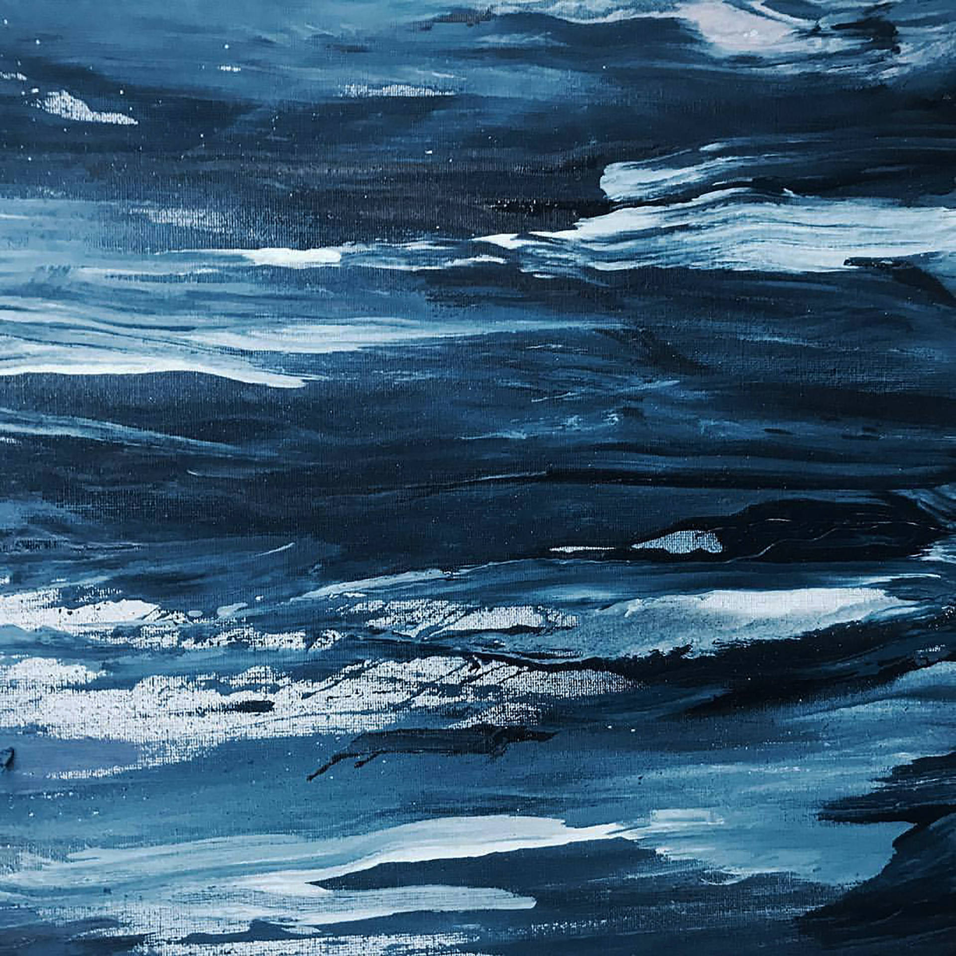 抽象油畫，描繪深藍色和白色的拍岸海浪。 — 太空 壁紙