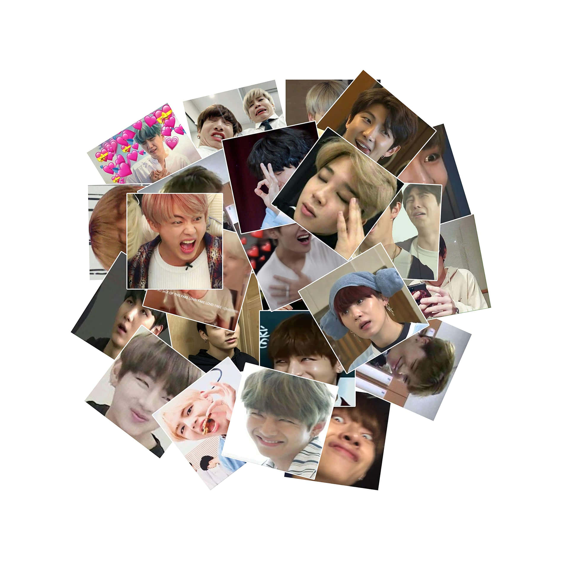 一張粉絲製作的K-pop偶像照片拼貼畫，展示不同的表情和服裝。 — Bts 壁紙