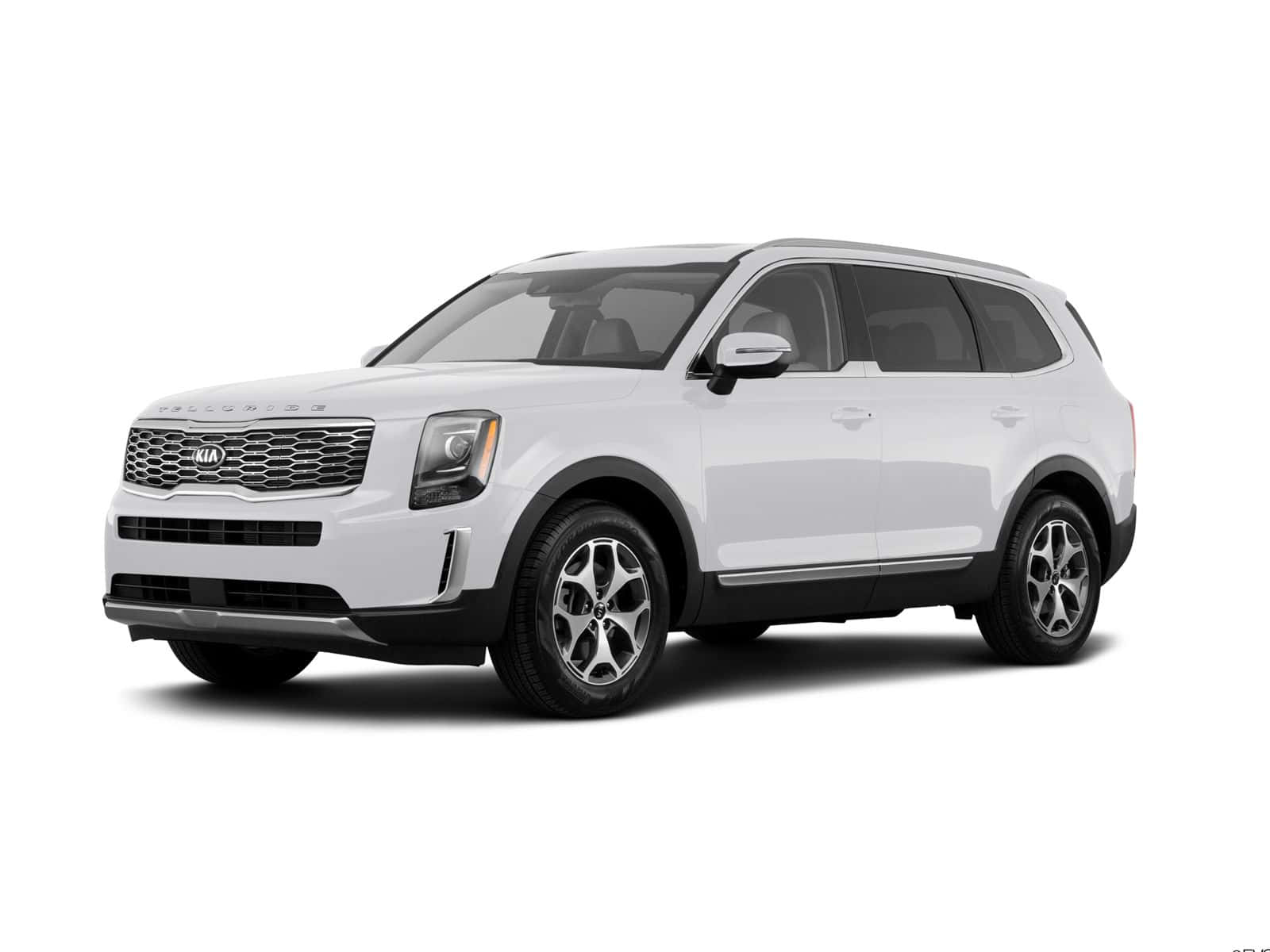 Kia Telluride 桌布 壁紙 — 一輛純白色的Kia Telluride SUV在乾淨的攝影棚照片中展示，線條銳利，配備現代合金輪圈。