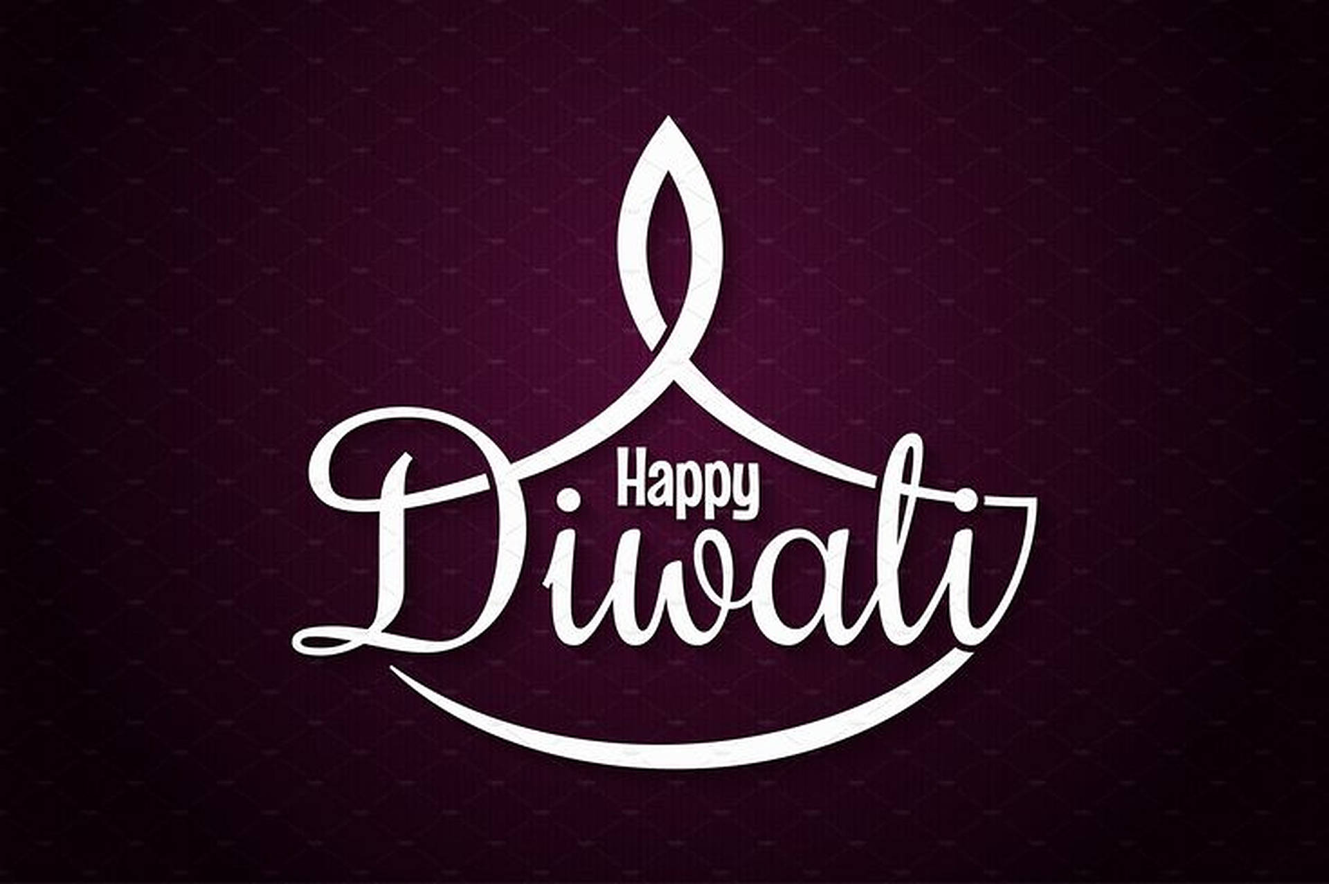 白色手寫體Happy Diwali祝福語在紫色紋理背景上形成迪亞形狀 — 排燈節 壁紙
