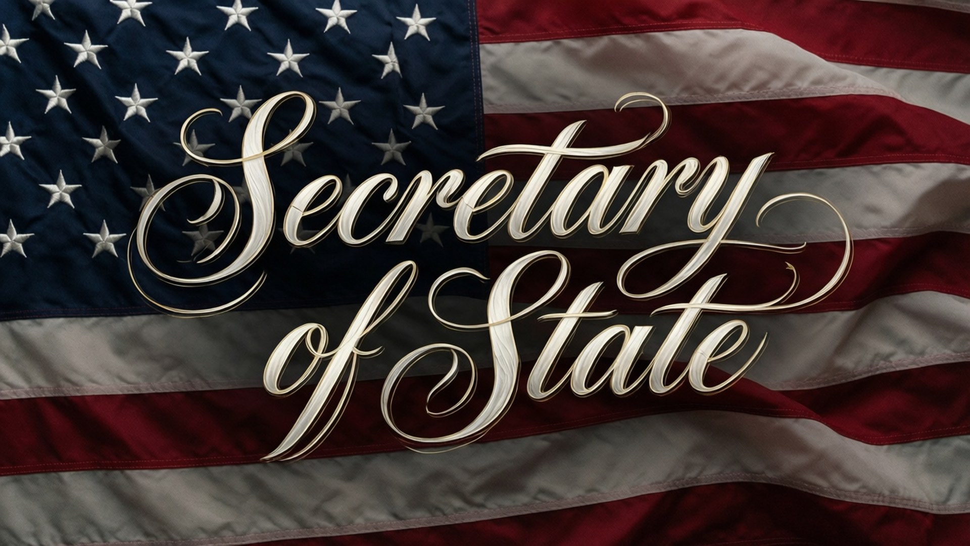 Secretary 桌布 壁紙 — 優雅的金色草書文字顯示Secretary of State，疊加在有星星和條紋的紋理美國國旗上。