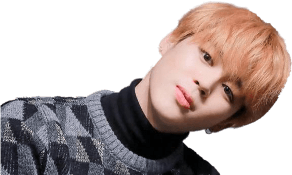 年輕男子，蜜桃金髮和粉紅嘴唇，穿著灰色圖案毛衣。 — Bts 壁紙