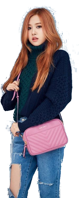 紅髮年輕女性穿著多層次服裝和粉紅色包包。 — Blackpink 壁紙