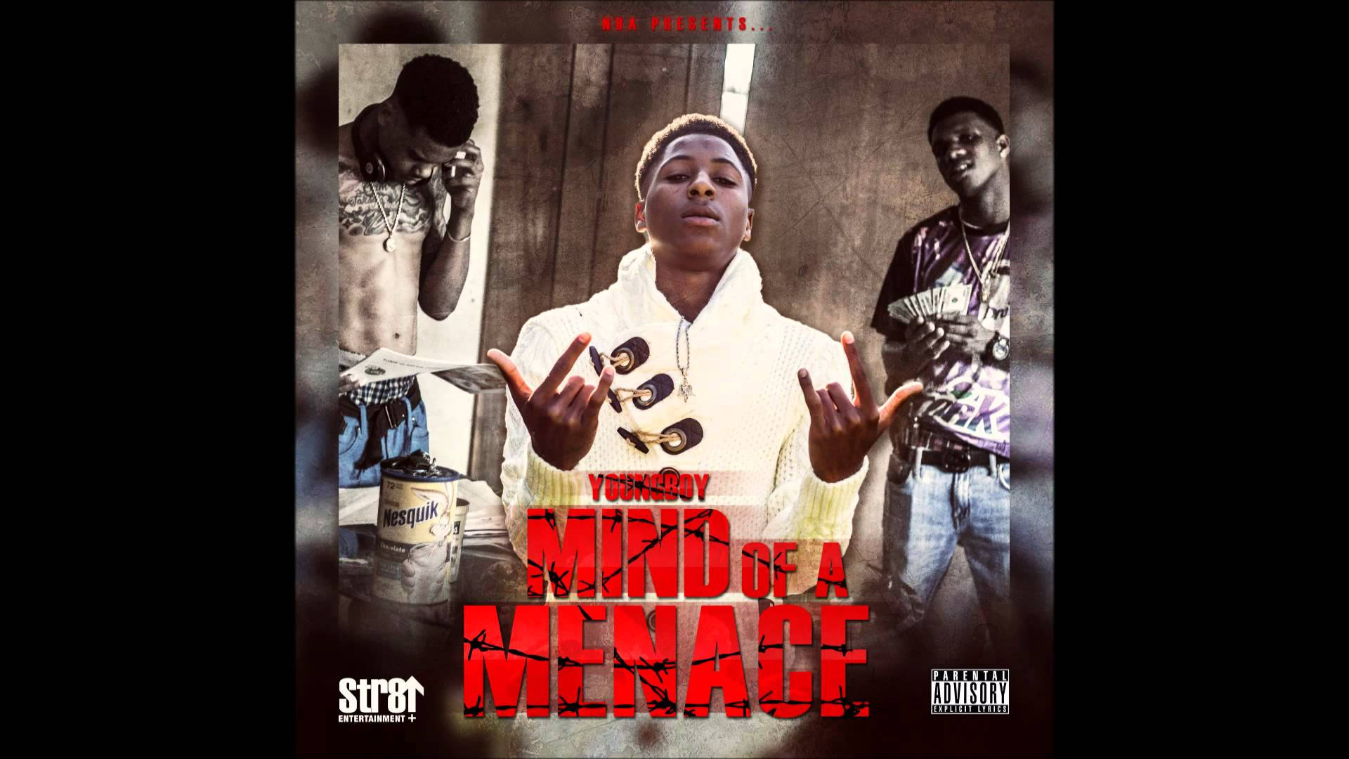 YoungBoy Never Broke Again 的專輯《Mind of a Menace》封面， featuring 三名男子在城市環境中。 — NBA Youngboy 壁紙