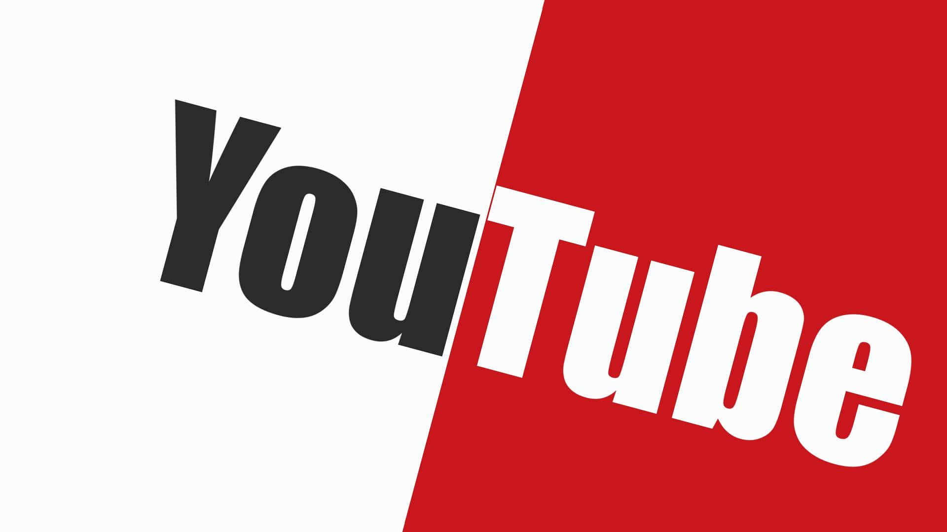 YouTube Logo 桌布 壁紙 — YouTube 標誌對角分割，白色背景上黑色文字，紅色背景上白色文字。