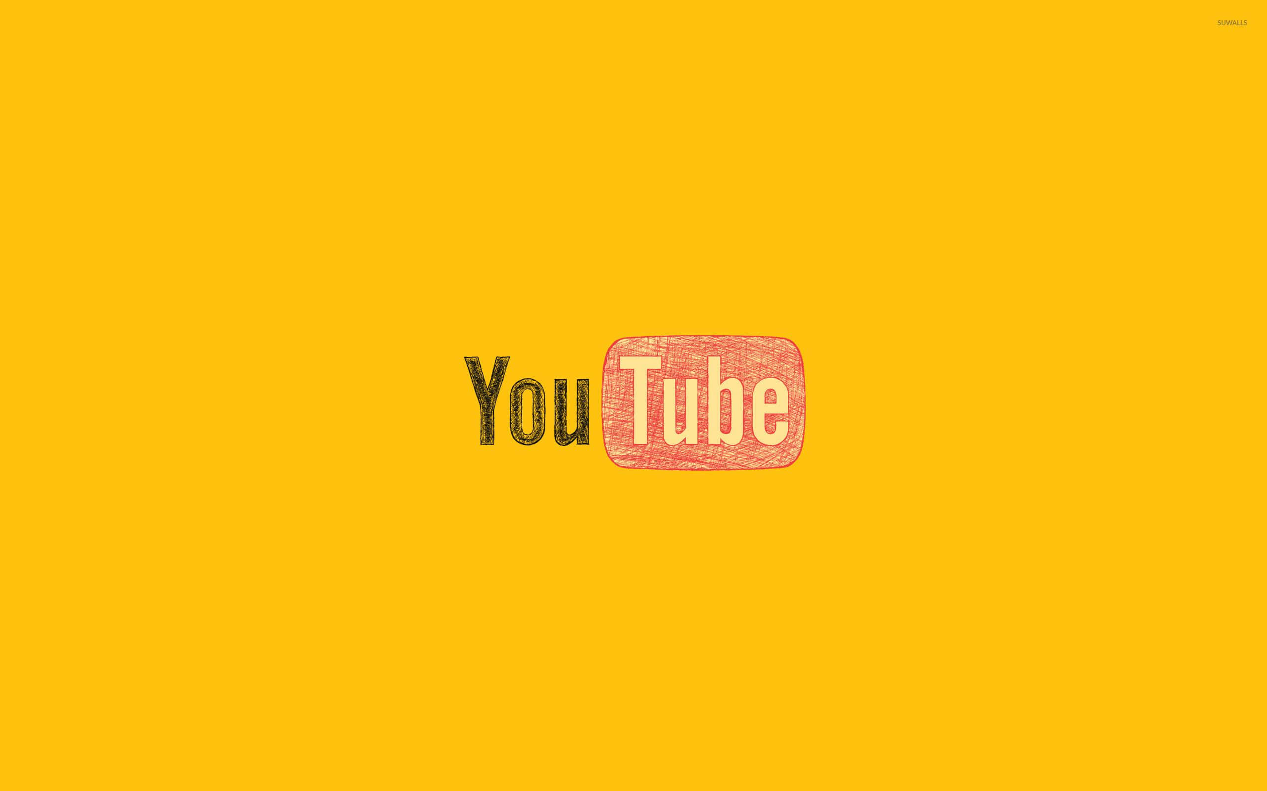 YouTube Logo Black 桌布 壁紙 — YouTube 標誌居中於充滿活力的黃色背景上，帶有紋理筆觸效果。
