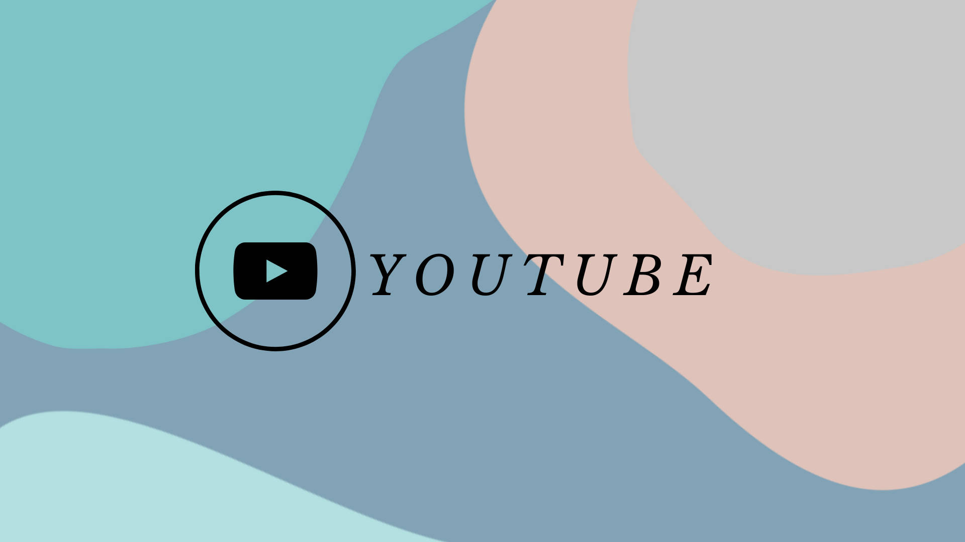 YouTube Logo 桌布 壁紙 — YouTube 標誌居中於柔和的抽象背景上，背景由流動的粉彩形狀組成，顏色包括青藍色、灰色和腮紅粉紅色。