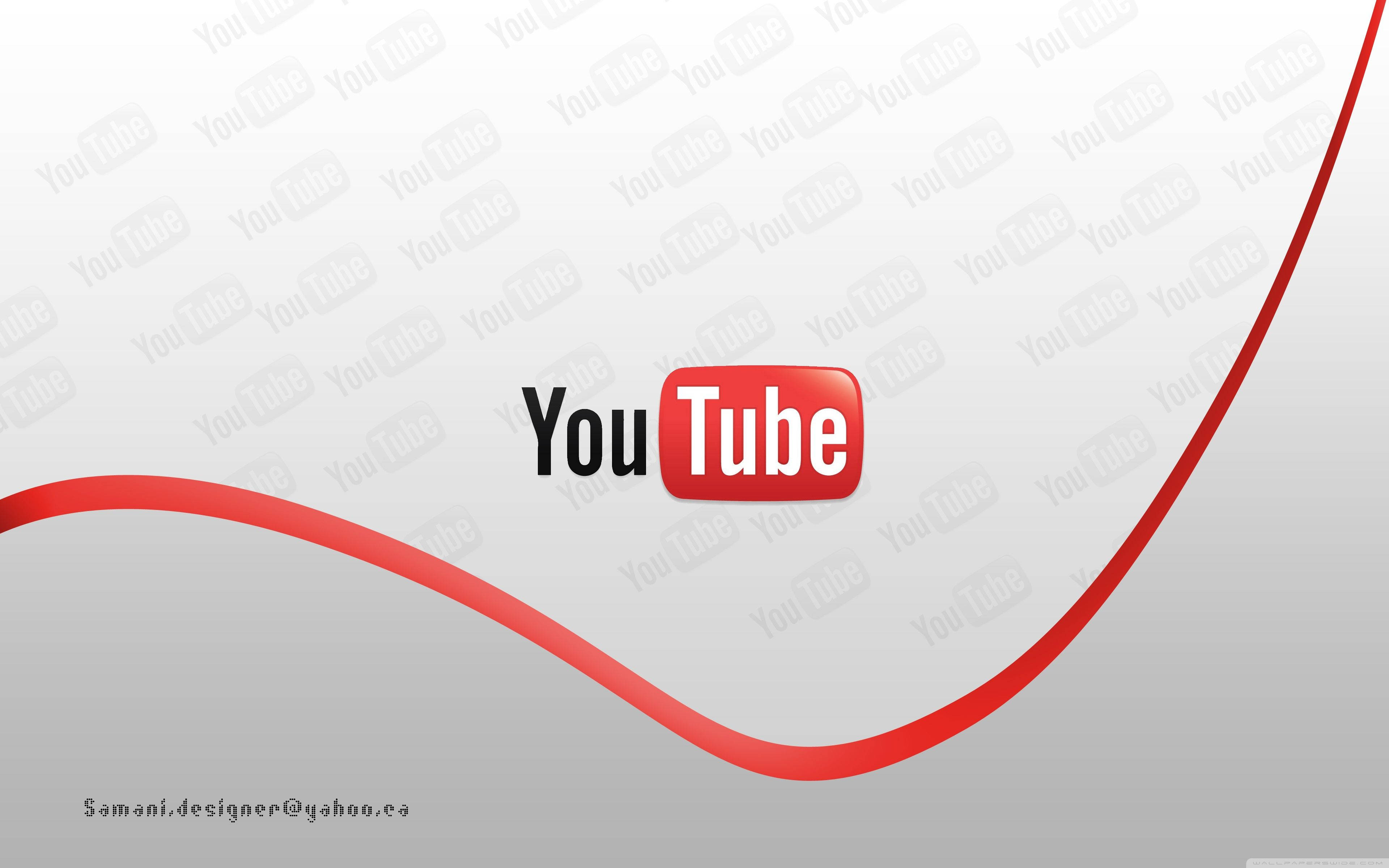 YouTube 桌布 壁紙 — YouTube 標誌居中於淺灰色背景上，帶有粗體紅色曲線和微弱的重複浮水印。