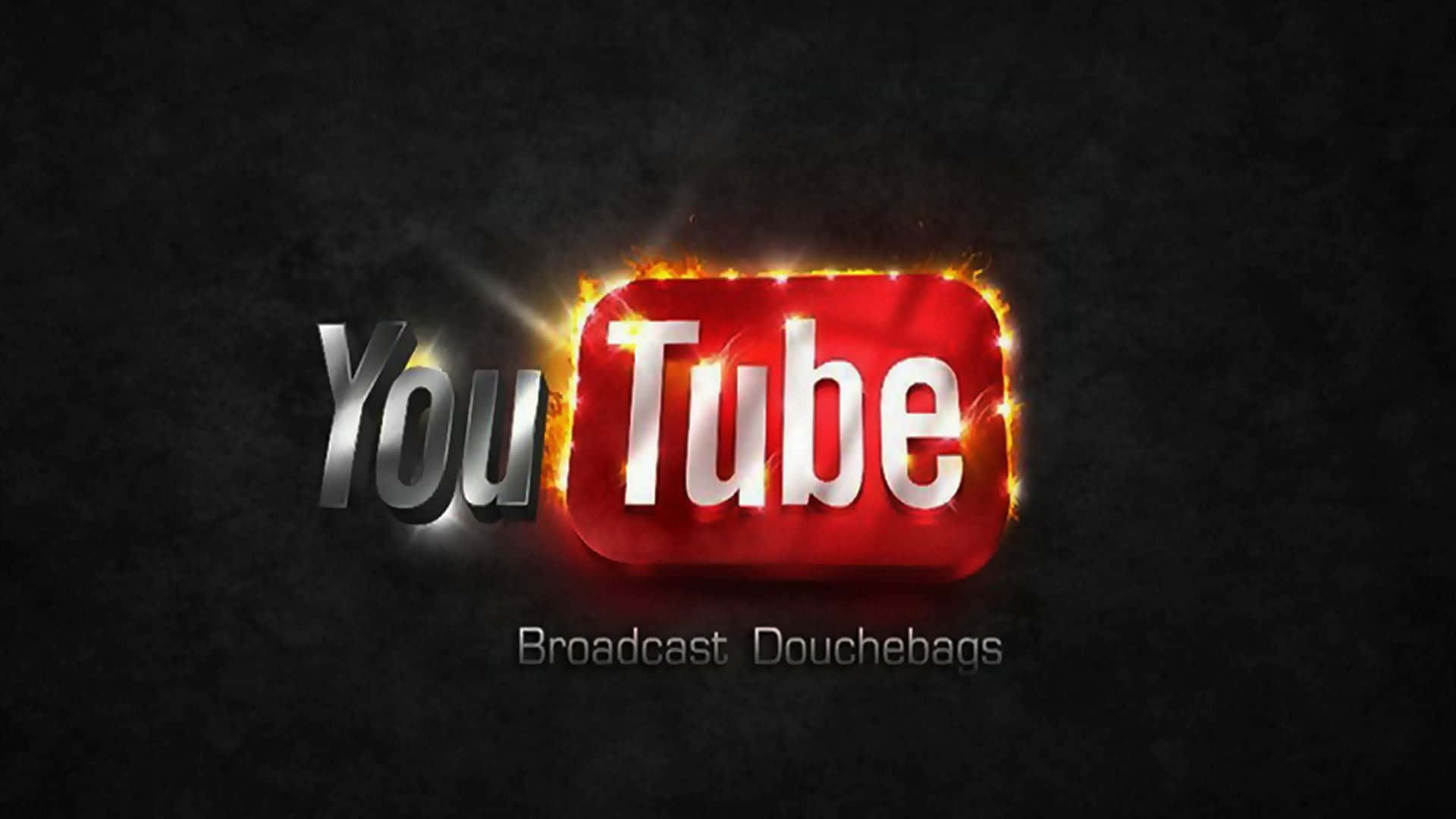 YouTube Gaming 桌布 壁紙 — YouTube 標誌被猛烈火焰吞噬，背景為深色紋理，下方附有文字。