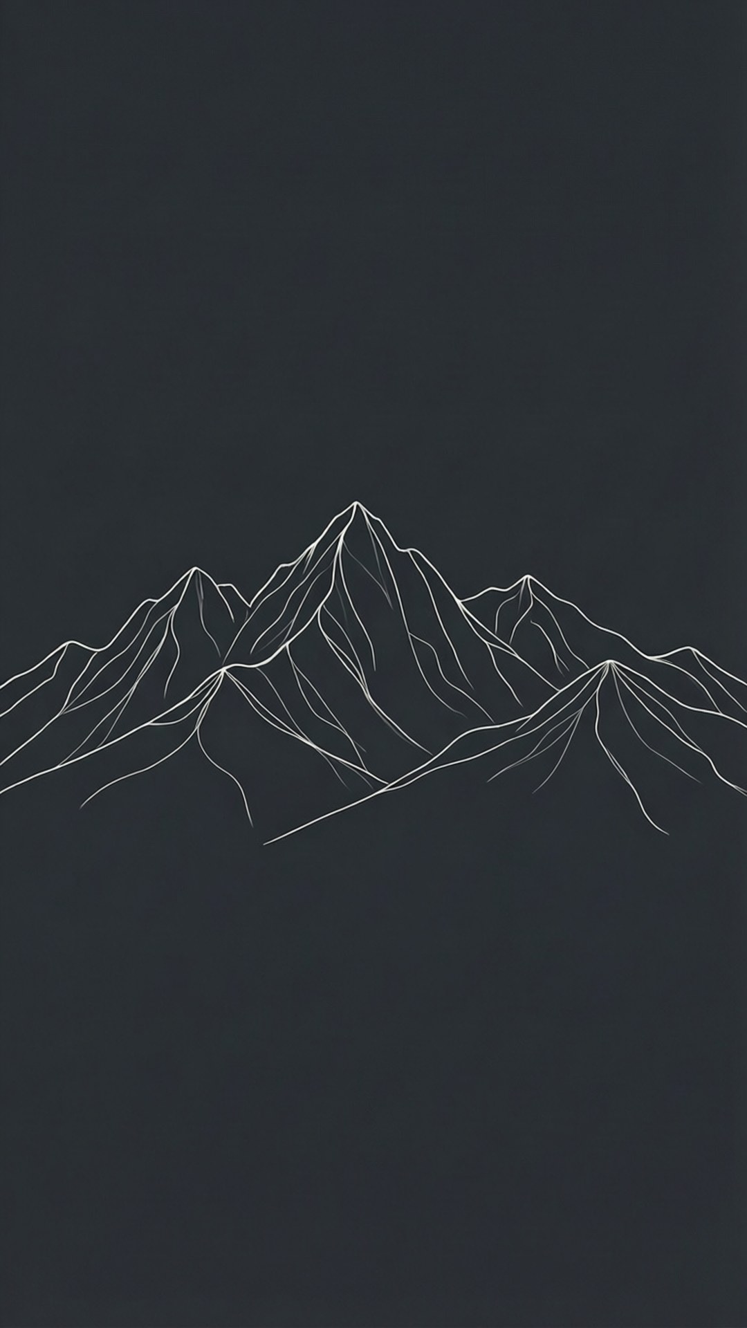 Line Art Mountains 壁紙 — 在純深灰色背景上的簡約白色線條繪畫，描繪鋸齒狀山峰。