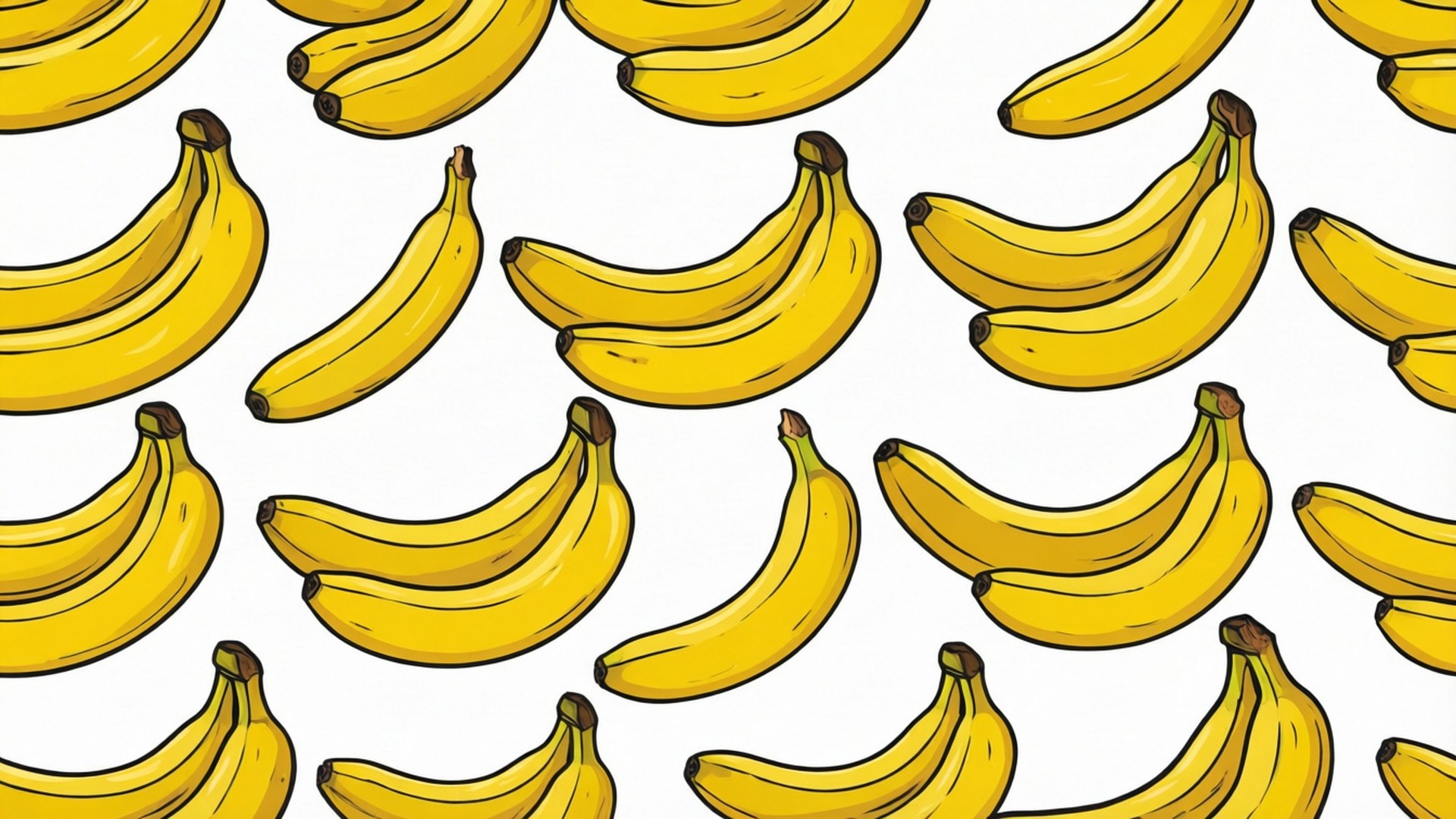 Banana Pattern 壁紙 — 在乾淨的白色背景上重複出現的亮黃色香蕉圖案，帶有棕色莖。