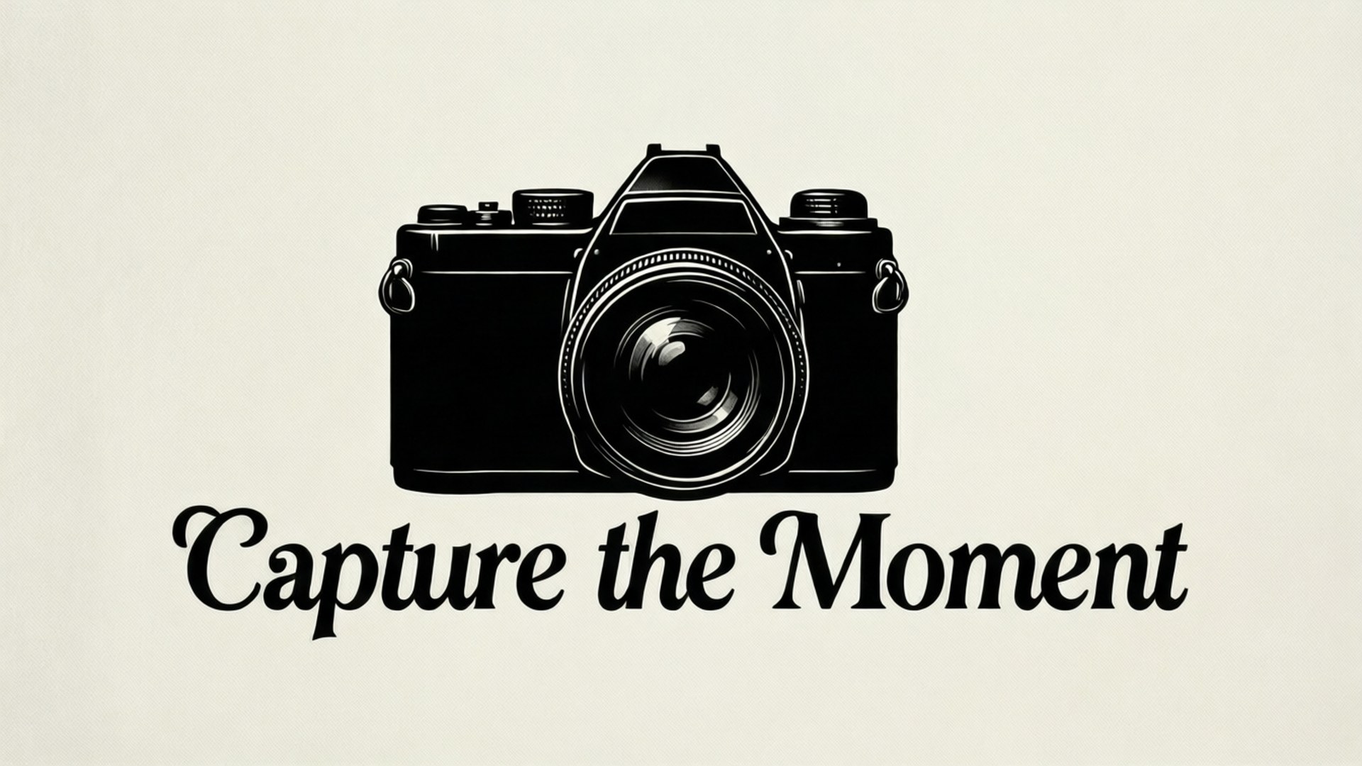 Capture the Moment Typography 壁紙 — 在奶油色背景上，一個大膽的黑色復古相機剪影居中，上方有優雅手寫體 'Capture the Moment' 字句。