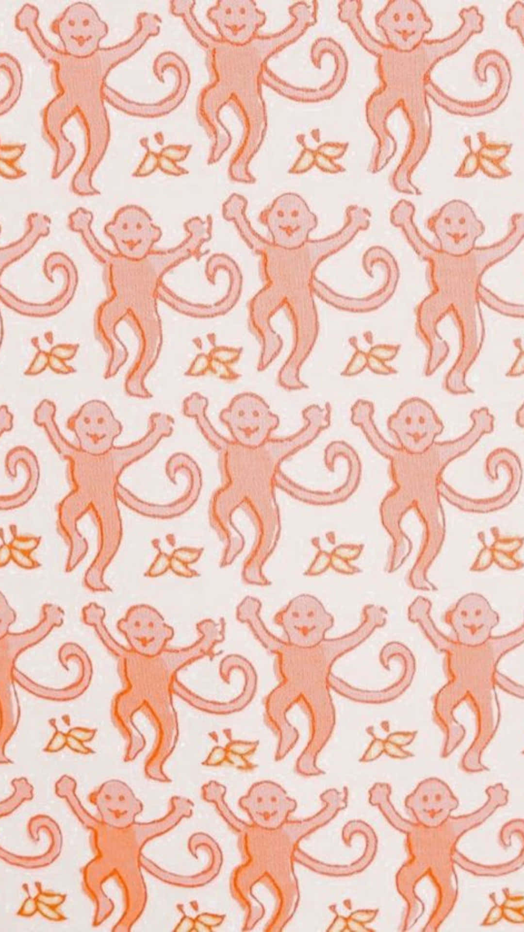  壁紙 — 在淺奶油色背景上重複圖案的可愛橙色卡通猴子跳舞。