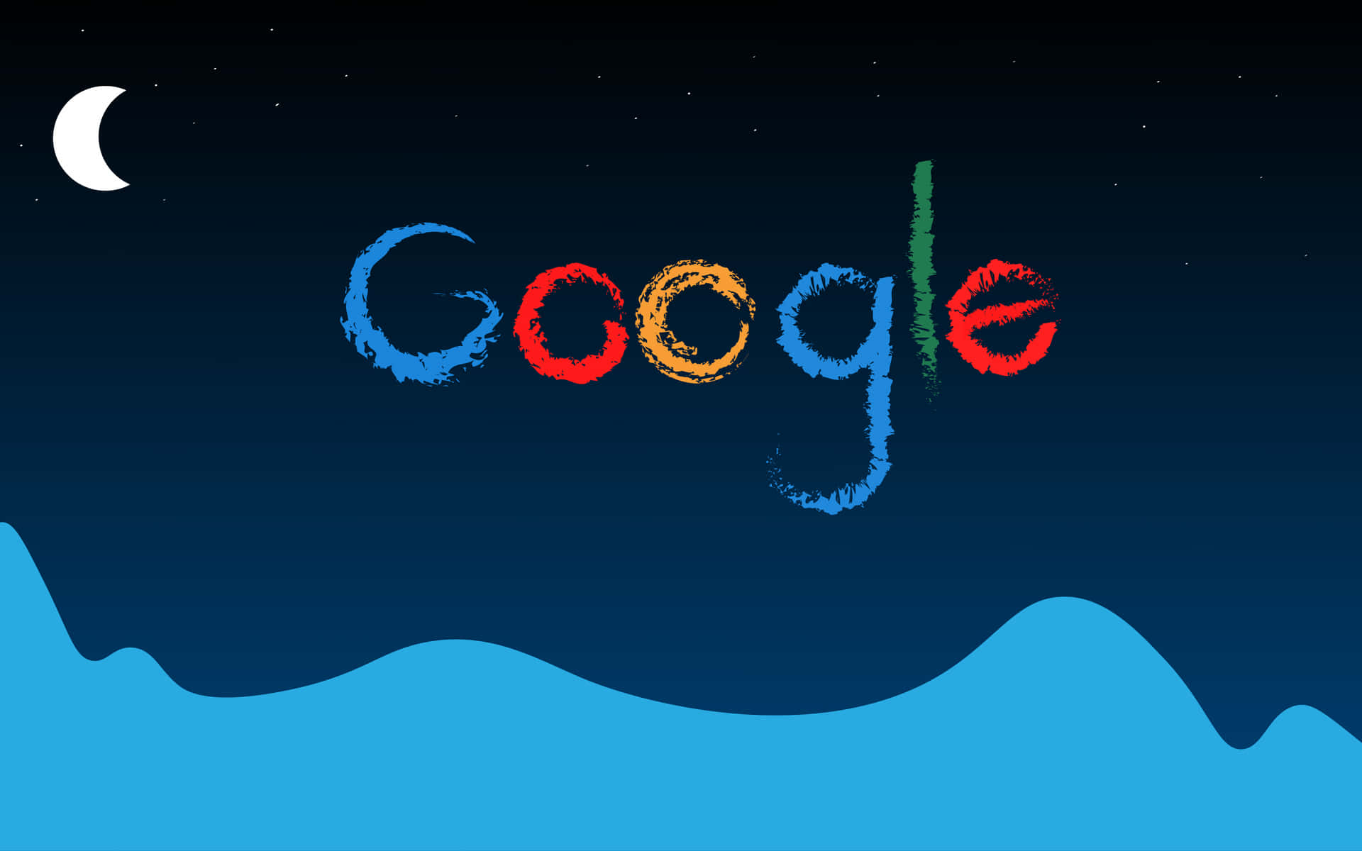 新月和星星下的粉筆風格Google標誌。 — Google 壁紙
