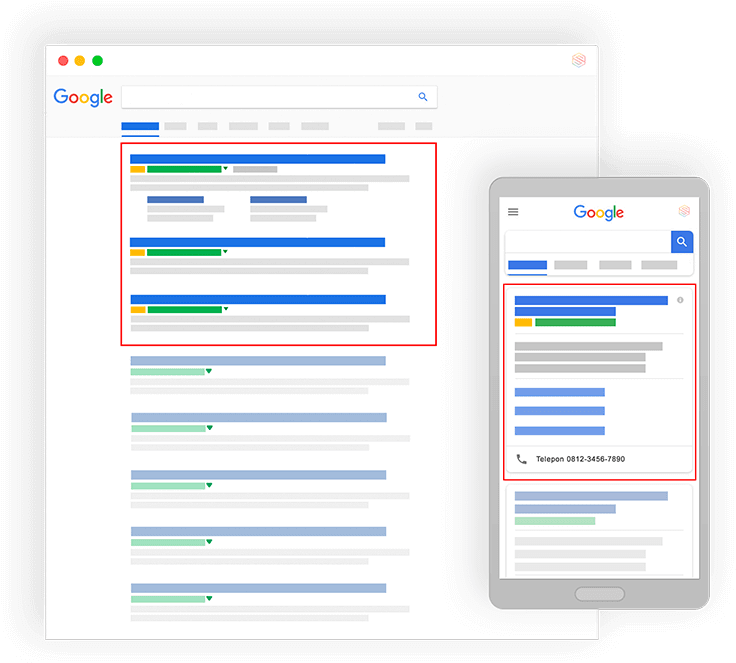 在電腦和智慧型手機螢幕上顯示的Google搜尋結果。 — Google 壁紙