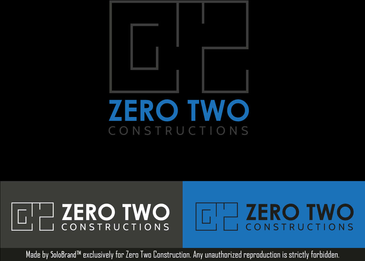 零二 桌布 壁紙 — Zero Two Constructions 的極簡標誌設計，在黑色背景上以三種顏色變化呈現。