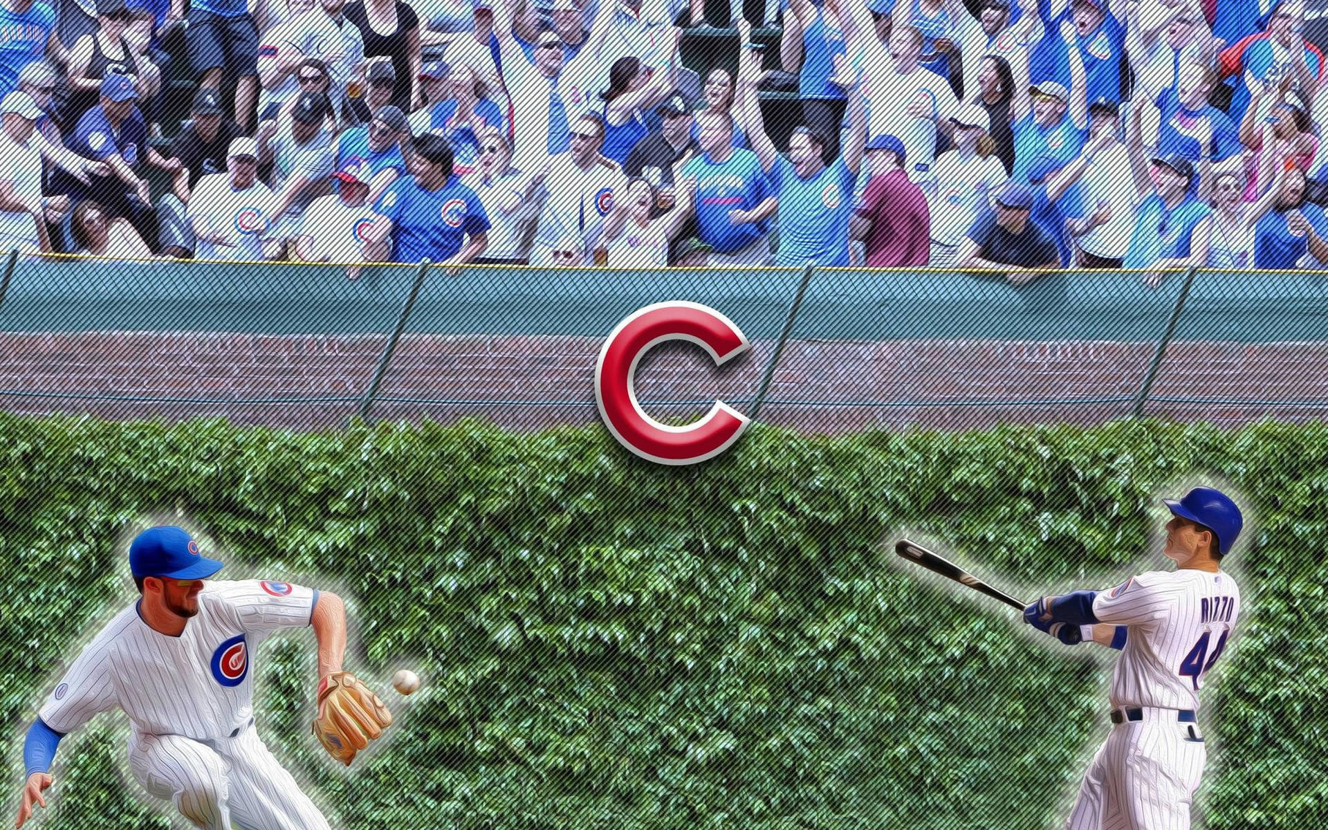 芝加哥小熊隊棒球選手在常春藤牆後球迷的歡呼聲中比賽。 — MLB 壁紙