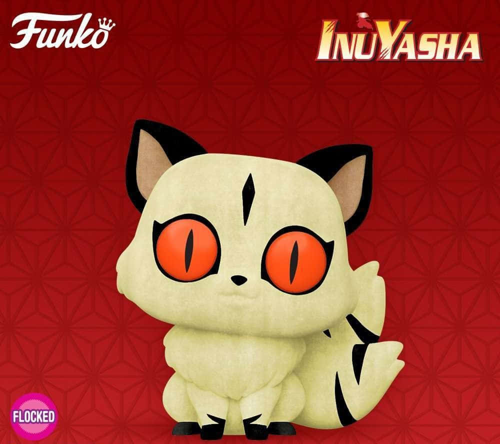 Inuyasha Nekomata 桌布 壁紙 — 一個植絨Funko Pop公仔，展示動畫角色犬夜叉的狗妖形態，放在紅色幾何圖案背景前。