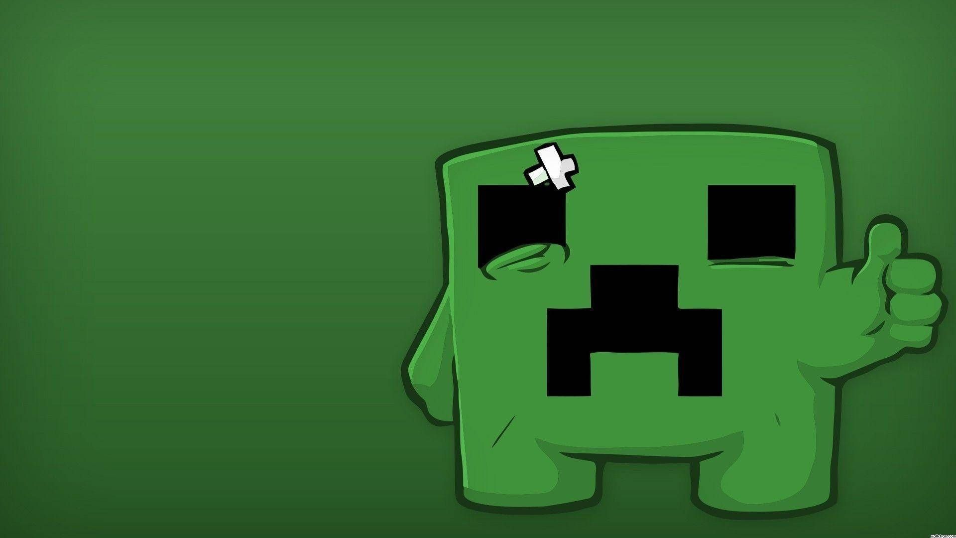 綠色 Minecraft 苦力怕貼著繃帶豎起大拇指 — 我的世界迷因 壁紙