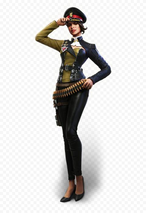 女兵穿著軍服敬禮，手持彈藥帶。 — Free Fire 壁紙