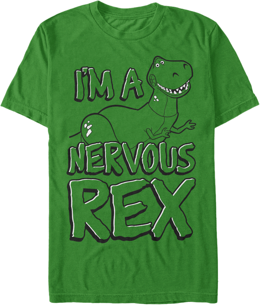 T Rex Dinosaur 桌布 壁紙 — 一件亮綠色T恤上印有卡通T-Rex，並以粗體輪廓字體寫著「I'M A NERVOUS REX」。