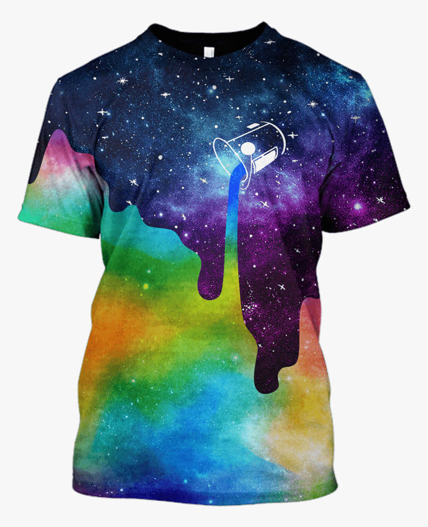 Galaxy Rainbow 桌布 壁紙 — 一件印有銀河圖案如油漆般滴落成彩虹漸層的T恤。