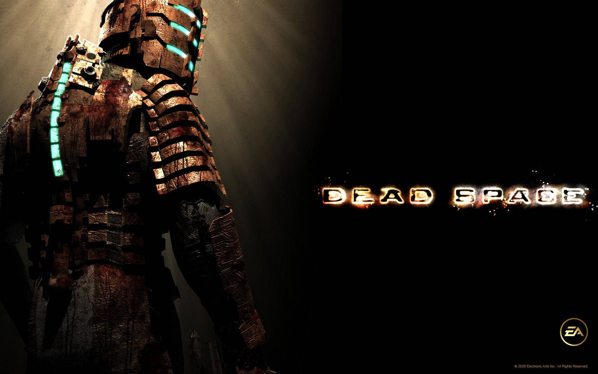 一件損壞的太空衣，帶有發光的藍色條紋，位於 Dead Space 標誌旁邊。 — 絕命異次元 GIF 壁紙