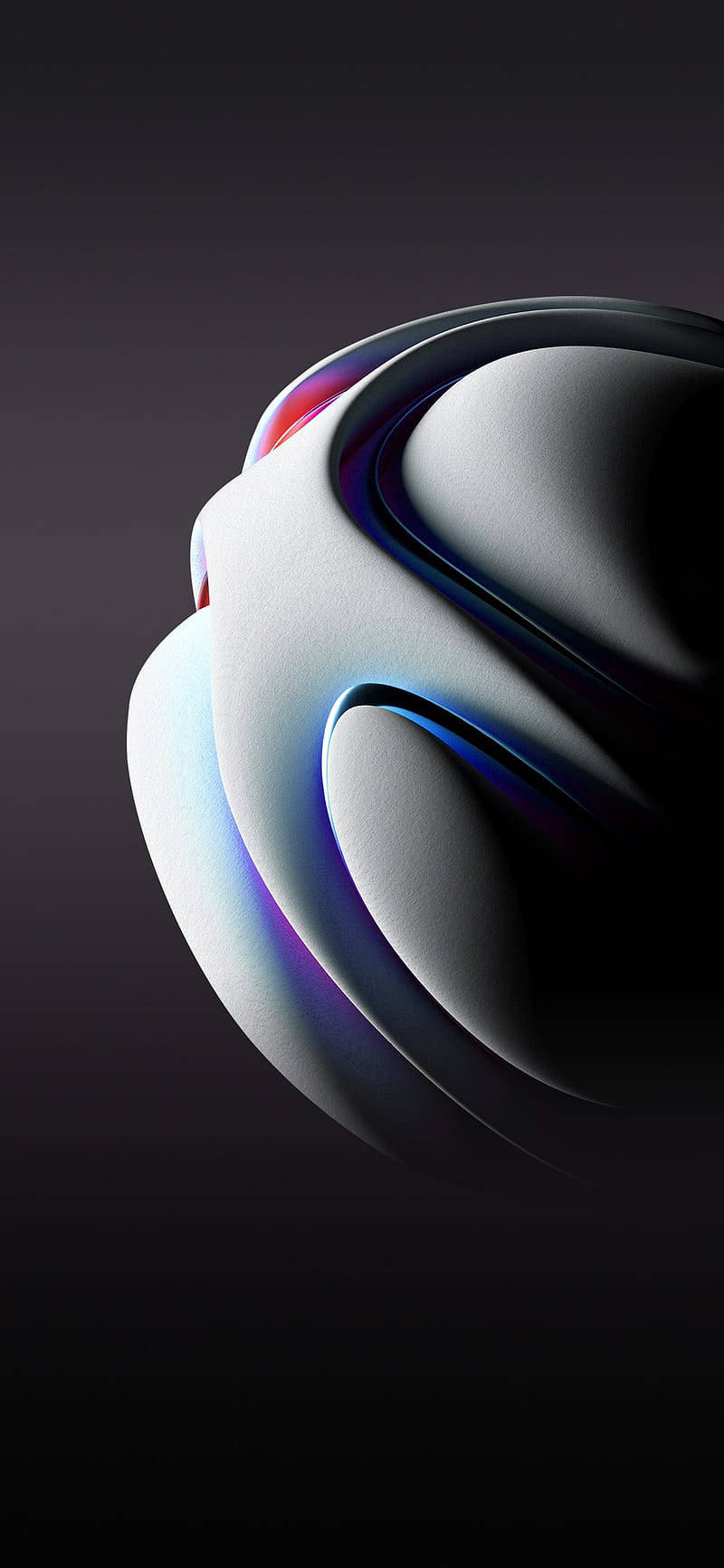 3D 桌布 壁紙 — 一件時尚的抽象雕塑，在深色漸變背景上帶有發光的霓虹曲線。