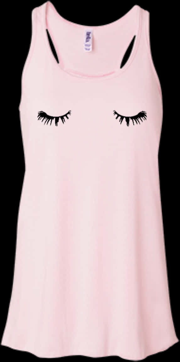 Ladies Dress 桌布 壁紙 — 一件柔軟的粉紅色賽車背心，在純黑色背景上，胸前有俏皮的黑色睫毛圖案。