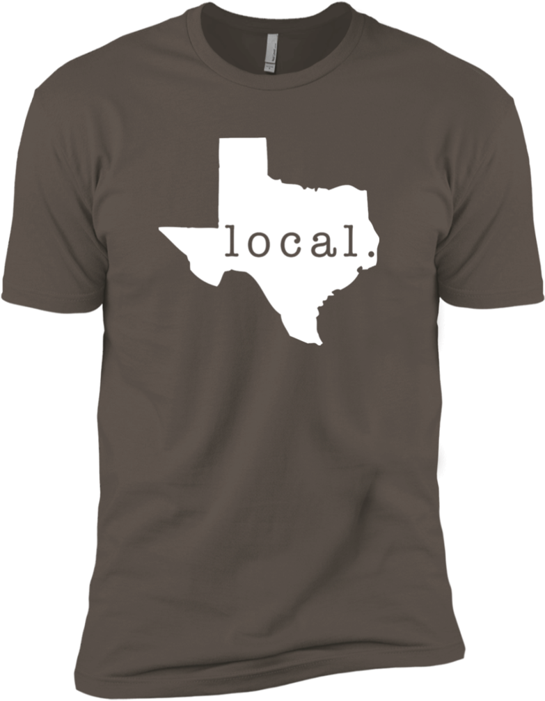 Texas Outline 桌布 壁紙 — 一件棕色T恤上顯示白色德州輪廓，中間有local字樣。
