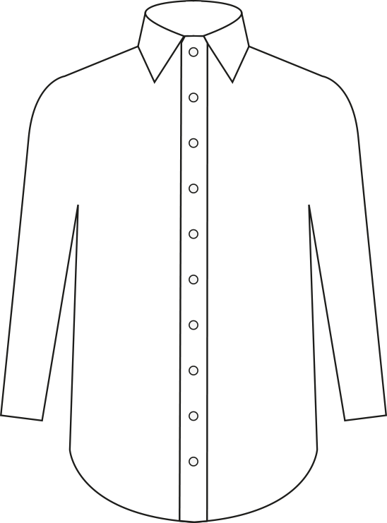 Formal Wear 桌布 壁紙 — 一件極簡風格的白色襯衫，領口和鈕扣以黑色勾勒，置於純黑色背景上。