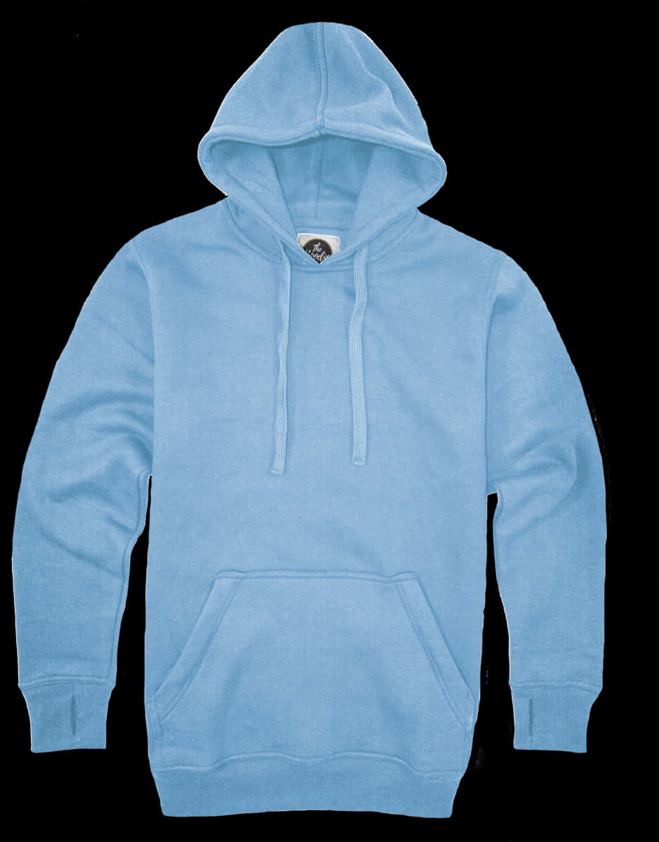Clothes 桌布 壁紙 — 一件淺藍色連帽衫，帶有抽繩和前口袋，展示在純黑色背景上。