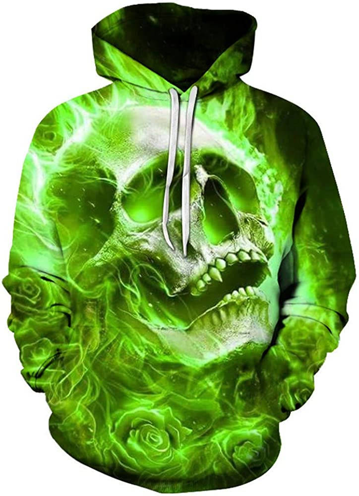 Green Fire Skull 桌布 壁紙 — 一件連帽上衣，帶有發光綠色骷髏設計，周圍環繞玫瑰和電能效果。