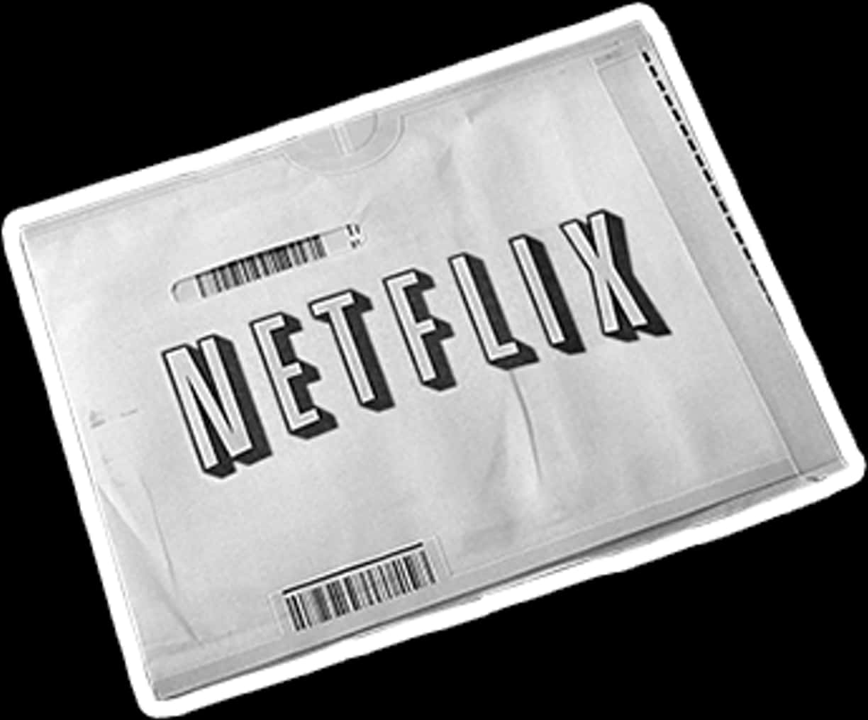 Envelope 桌布 壁紙 — 一件黑白T恤，在純黑背景上帶有醒目的3D Netflix標誌和條碼細節。