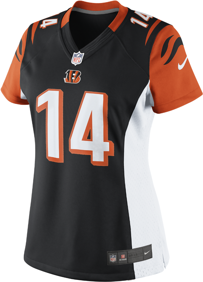 Cincinnati Bengals Logo 桌布 壁紙 — 一件黑色、橙色和白色的辛辛那提猛虎NFL球衣，號碼14突出顯示在純色背景上。